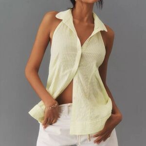 Anthropologie Striped Seersucker Button Up Open Back Halter NWT Size Extra Large